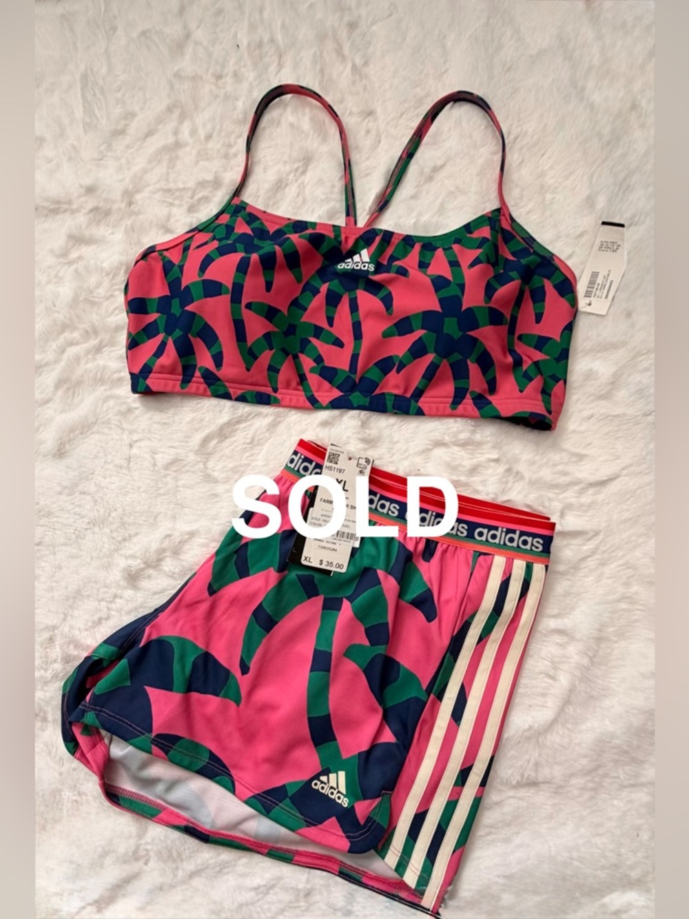 NWT Adidas x Farm Rio Bikini Top & Pacer Shorts | Magenta, XL